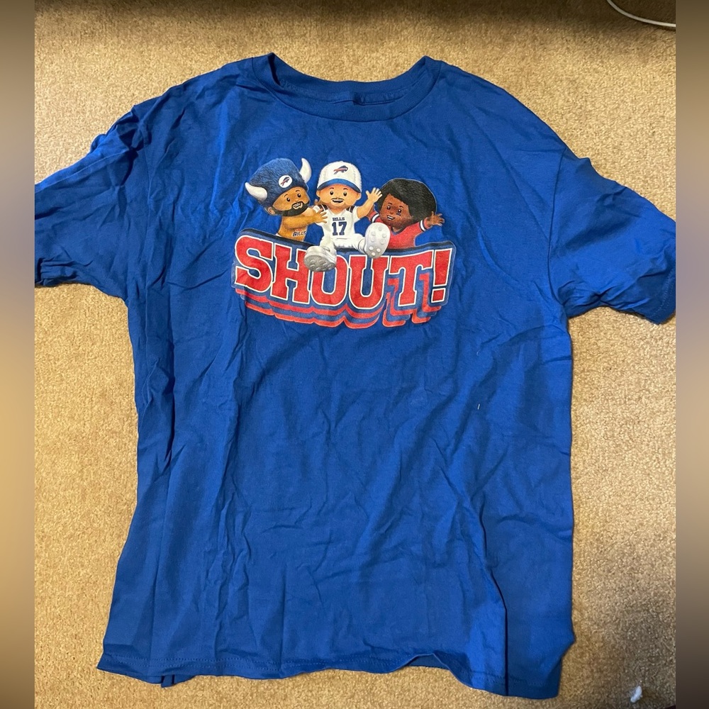 Like new! FISHER Price BUFFALO Bills Little People 2023 Shout  T-shirt